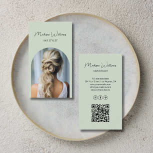 Carte De Visite Coiffeur Arche Moderne Photo Vert Sauge