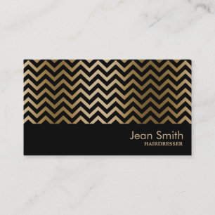 Carte De Visite Coiffeur Chevron Black & Gold Stripes