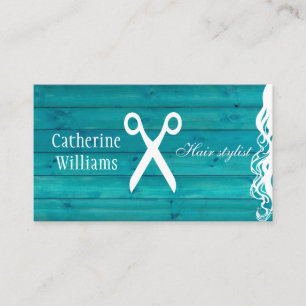 Carte De Visite Coiffeur chic bleu turquoise en bois