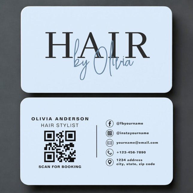 Carte De Visite Coiffeur Code QR Bleu Professionnel (Créateur téléchargé)