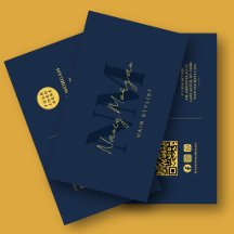 Coiffeur Code QR Logo Monogramme Or Bleu Marine