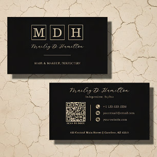Carte De Visite Coiffeur Code QR Or Noir Élégant