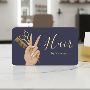 Carte De Visite Coiffeur de luxe Coiffeuse Moderne Navy Or
