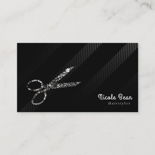 Carte De Visite Coiffeur Dresseur cheveux argent et noir glam chic (Devant)