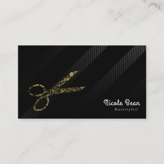 Carte De Visite Coiffeur Dresseur de cheveux Or et Noir Chic Glam (Devant)