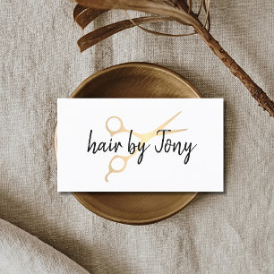 Carte De Visite Coiffeur élégant minimal de ciseaux d'or de Faux
