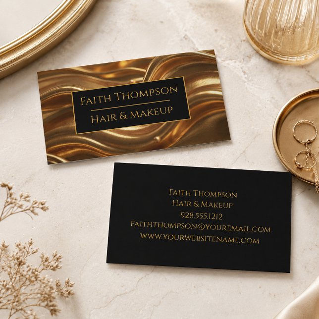 Carte De Visite Coiffeur Élément Ondulé Or (The gold element effect is simulated in the artwork. No metal is used in this product.)