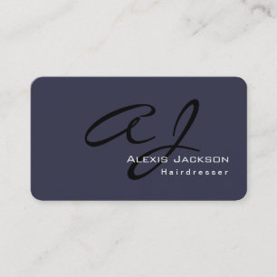 Carte De Visite Coiffeur en bleu gris foncé Monogramme élégant et 