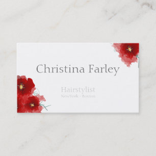 Carte De Visite Coiffeur Fleurs rouges Informations gris