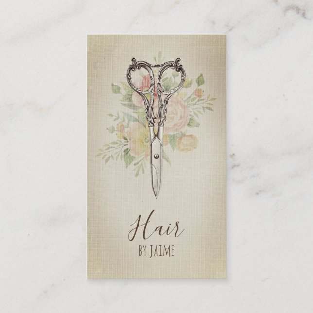 Carte De Visite coiffeur floral vintage de styliste en coiffure de (Devant)