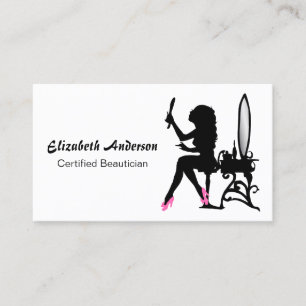Carte De Visite Coiffeur Girly rose et noir d'esthéticien de fille