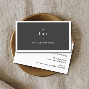Carte De Visite Coiffeur Gris Foncé Minimal Blanc 