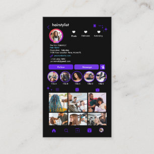 Carte De Visite Coiffeur Instagram Violet Scannez pour connecter
