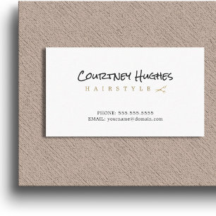 Carte De Visite Coiffeur minimaliste Elégant Blanc Faux Or