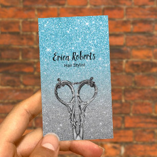 Carte De Visite Coiffeur Moderne Aqua Sarcelle & Paillettes Argent