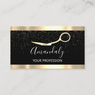 Carte De Visite Coiffeur moderne Ciseaux confetti d'or