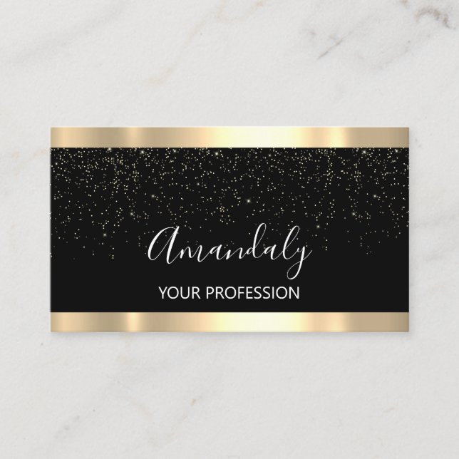 Carte De Visite Coiffeur moderne Golden Confetti Noir (Devant)