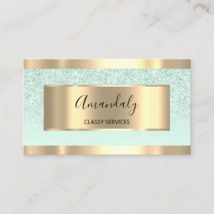 Carte De Visite Coiffeur moderne or Mint Green Parties scintillant
