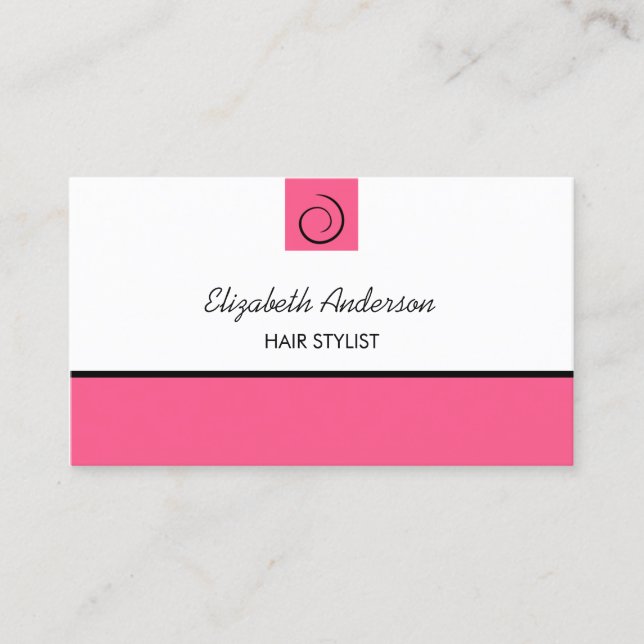 Carte De Visite Coiffeur moderne Preppy Pink Black Hair Salon (Devant)