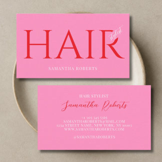 Carte De Visite Coiffeur moderne typographie élégante rose rouge