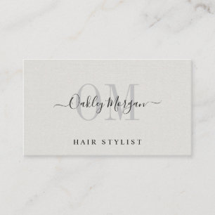 Carte De Visite Coiffeur Monogramme Faux Lin