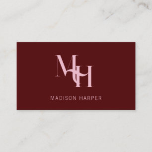 Carte De Visite Coiffeur monogramme moderne initiales rouge rose