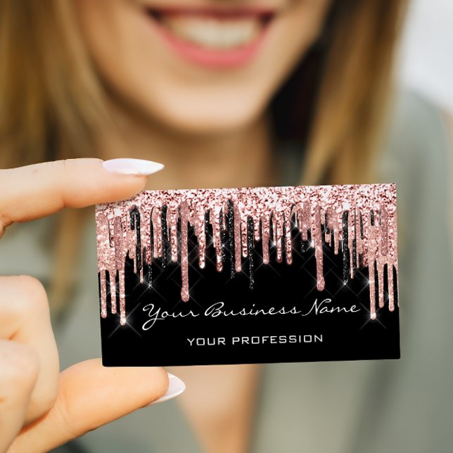 Carte De Visite Coiffeur Nails Maquillage Eyelash Rose noir (Hairdresser Nails Makeup Eyelash Rose Black Business Card)