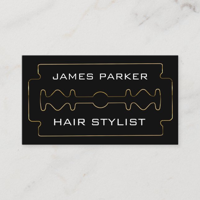 Carte De Visite Coiffeur noir de coiffeur de lame de rasoir (Devant)