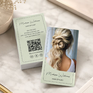 Carte De Visite Coiffeur Photo Moderne Vert Sauge