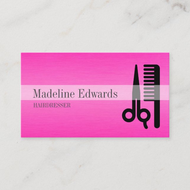 Carte De Visite Coiffeur professionnel rose élégant moderne (Devant)