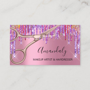 Carte De Visite Coiffeur Rose de coiffure ciseaux violets rose