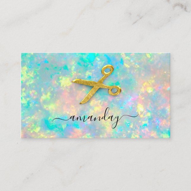 Carte De Visite Coiffeur Stylist Gold Ciseaux Holographe Opal (Devant)