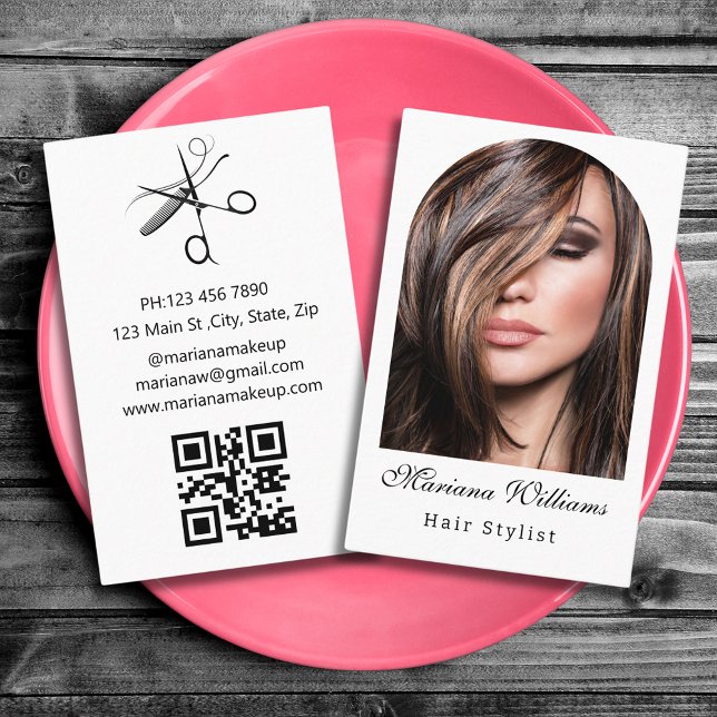 Carte De Visite coiffeur styliste arch photo qr code minimaliste m (Créateur téléchargé)