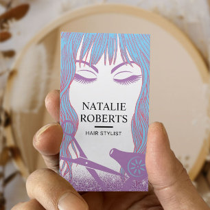 Carte De Visite Coiffeur Styliste Blue Cheveux Beauté Girl Lavende