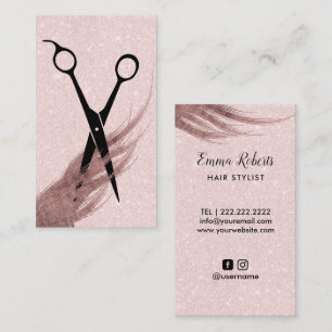Carte De Visite Coiffeur Styliste Cheveux et ciseau Élégant rose p