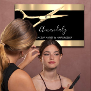 Carte De Visite Coiffeur Styliste Coiffeur Ciseaux dorés Moderne