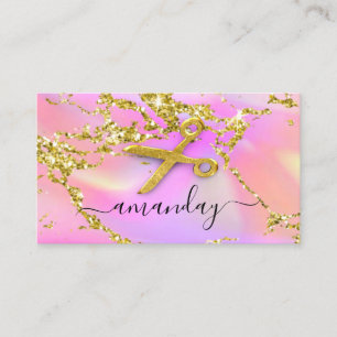 Carte De Visite Coiffeur Styliste Gold Ciseaux Holographe rose