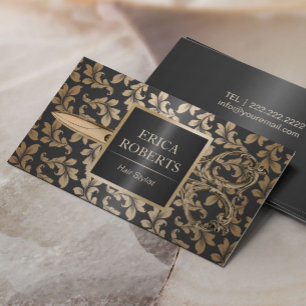 Carte De Visite Coiffeur Styliste Salon Luxury Black & Gold Metall