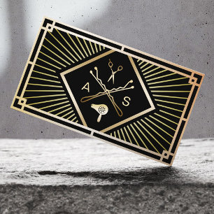 Carte De Visite Coiffeur Styliste Vintage Art Déco Black & Gold Sa