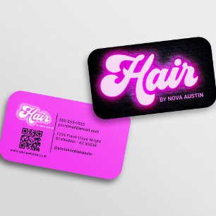 Carte De Visite Coiffeur tendance Glam esthétique Hot Pink QR Code