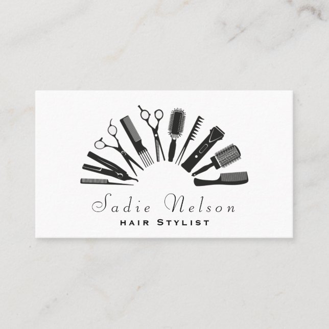 Carte De Visite Coiffeur tendance Salon Outils Beauté (Devant)