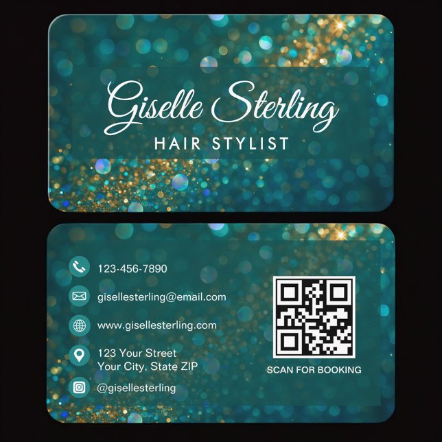 Carte De Visite Coiffeur Vert Or Code QR Professionnel (Créateur téléchargé)