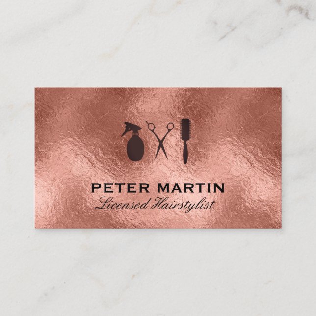 Carte De Visite Coiffeuse | Arrière - plan Rose Gold Foil (Devant)