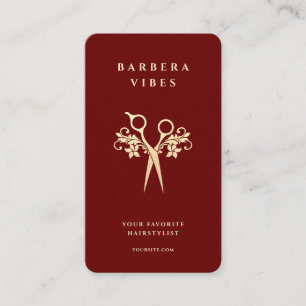 Carte De Visite Coiffeuse Barbershop Gold ciseaux Floral