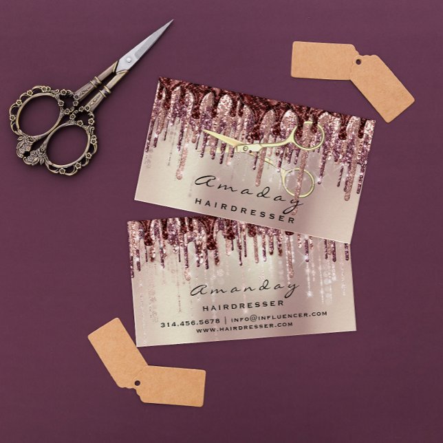 Carte De Visite Coiffeuse Coiffeuse Ciseaux Rose (Créateur téléchargé)