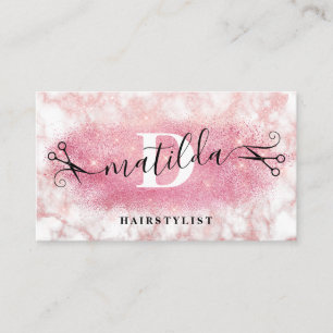 Carte De Visite Coiffeuse élégante rose en marbre parties scintill