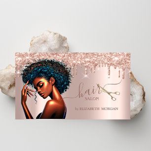 Carte De Visite Coiffeuse femme noire paillettes rose gold