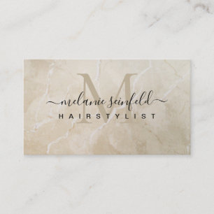Carte De Visite Coiffeuse Marbre Beige Salon de Beauté Monogramme