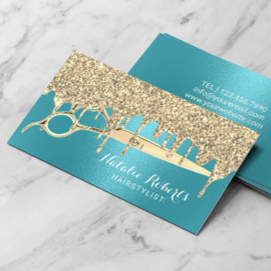 Carte De Visite Coiffeuse Styliste Turquoise Gold Drives Beauté Sa