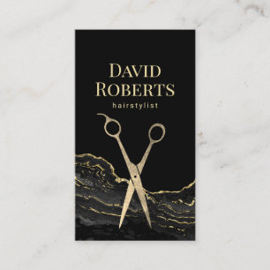 Carte De Visite Coiffeuse Stylo moderne Noir Or Marbre Coiffeur